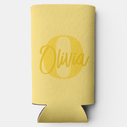 Cool Monochrome Geel Trendy Script Monogram Bier Seltzer Blikjeskoeler (Achterkant)