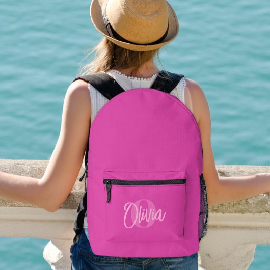 Cool Monochrome Preppy Roze Modern Script Monogram Bedrukte Rugzak