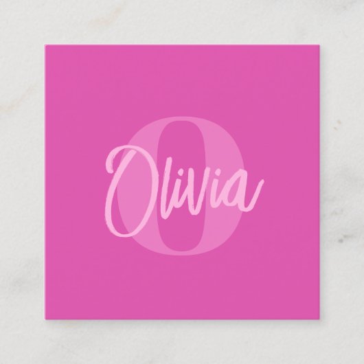 Cool Monochrome Preppy Roze Trendy Script Monogram Vierkante Visitekaartje (Voorkant)