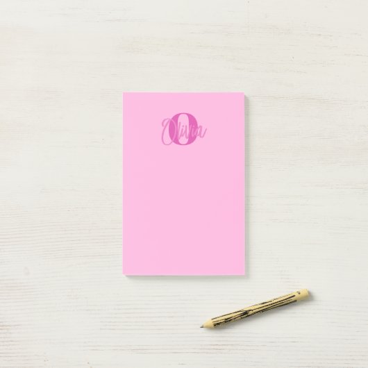 Cool Monochrome Roze Trendy Script Monogram Post-it® Notes (Op bureau)