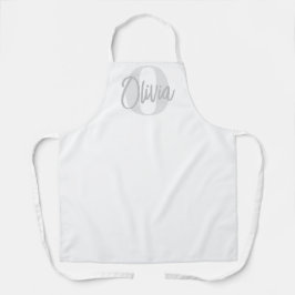 Cool Monochrome Wit Grijs Modern Script Monogram Schort
