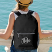 Cool Monochrome Zwart Grijs Modern Script Monogram Bedrukte Rugzak