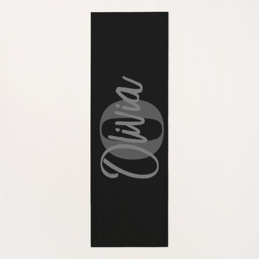 Cool Monochrome Zwart Grijs Modern Script Monogram Yogamat (Achterkant)