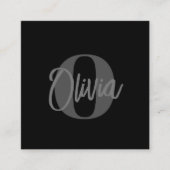 Cool Monochrome Zwart Grijs Trendy Script Monogram Vierkante Visitekaartje (Voorkant)
