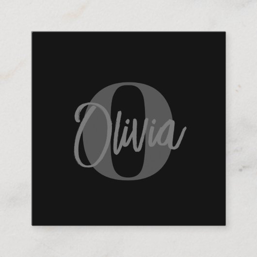 Cool Monochrome Zwart Grijs Trendy Script Monogram Vierkante Visitekaartje (Voorkant)