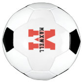 Cool Monogram Aangepaste naam Classic Red Black Voetbal (Gedraaid)