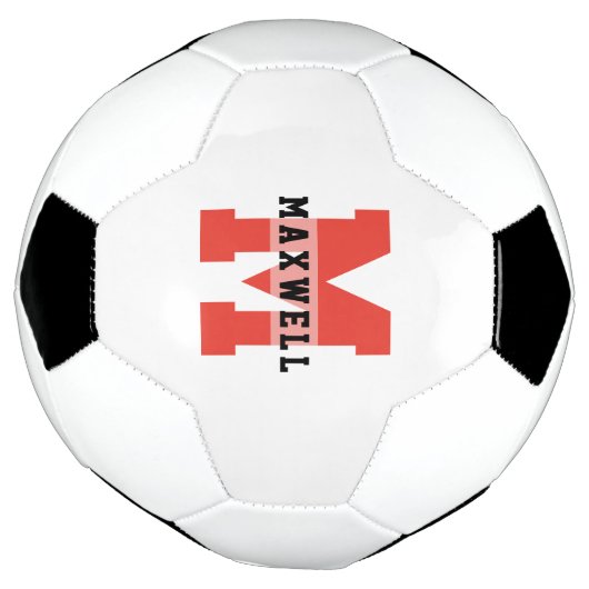 Cool Monogram Aangepaste naam Classic Red Black Voetbal (Gedraaid)