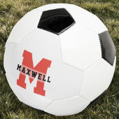 Cool Monogram Aangepaste naam Classic Red Black Voetbal