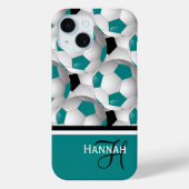 Cool Monogram Blauwgroen Black Voetbal Patroon Case-Mate iPhone Case (Achterkant)