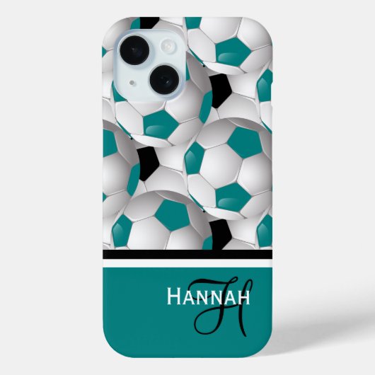 Cool Monogram Blauwgroen Black Voetbal Patroon Case-Mate iPhone Case (Achterkant)