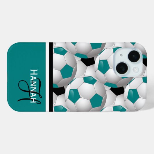 Cool Monogram Blauwgroen Black Voetbal Patroon Case-Mate iPhone Case (Achterkant (horizontaal))