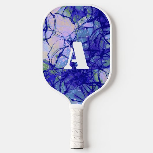 Cool Monogram Blue Abstract Art Pickleball Paddle (Voorkant)