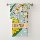 Cool  monogram handgetekende bloemetjes Blauw Bad Handdoek (Insitu)