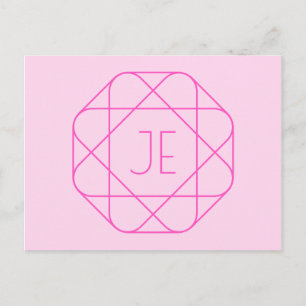 Cool Monogram, Hip Logo Stijl Roze & Magenta Briefkaart