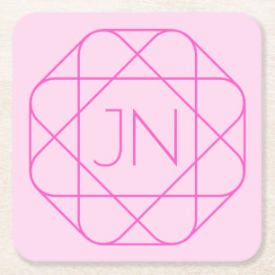 Cool Monogram, Hip Logo Stijl   Roze & Magenta Kartonnen Onderzetters