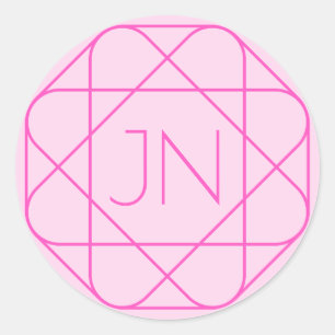 Cool Monogram, Hip Logo Stijl Roze & Magenta Ronde Sticker