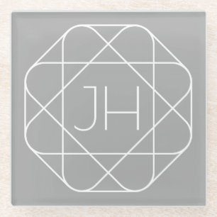 Cool Monogram, Hip Logo Stijl Vibe Grijs & Wit Glazen Onderzetter