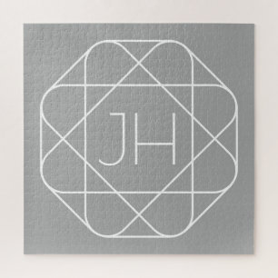 Cool Monogram, Hip Logo Stijl Vibe   Grijs & Wit Legpuzzel