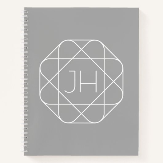 Cool Monogram, Hip Logo Stijl Vibe | Grijs & Wit Notitieboek (Voorkant)