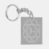 Cool Monogram, Hip Logo Stijl Vibe | Grijs & Wit Sleutelhanger (Voorkant Links)