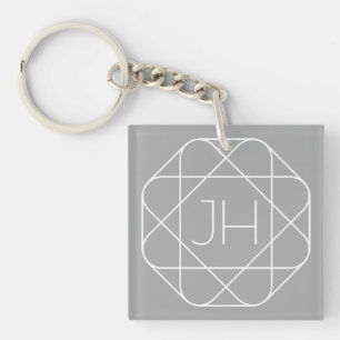 Cool Monogram, Hip Logo Stijl Vibe   Grijs & Wit Sleutelhanger