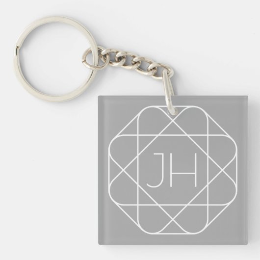 Cool Monogram, Hip Logo Stijl Vibe | Grijs & Wit Sleutelhanger (Voorkant)