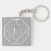 Cool Monogram, Hip Logo Stijl Vibe | Grijs & Wit Sleutelhanger (Achterkant)