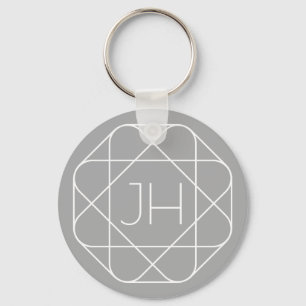 Cool Monogram, Hip Logo Stijl Vibe Grijs & Wit Sleutelhanger