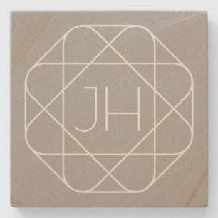 Cool Monogram, Hip Logo Stijl Vibe Grijs & Wit Stenen Onderzetter