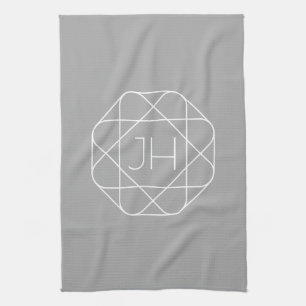 Cool Monogram, Hip Logo Stijl Vibe Grijs & Wit Theedoek