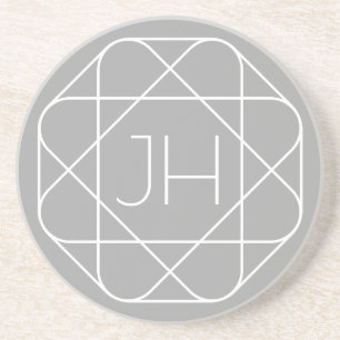 Cool Monogram, Hip Logo Stijl Vibe Grijs & Wit Zandsteen Onderzetter