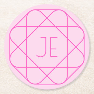Cool Monogram, Hip Logo Style   Roze en magenta Ronde Kartonnen Onderzetter