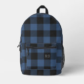 Cool Monogram Initialen Blue Gingham Buffalo Check Bedrukte Rugzak (Voorkant)