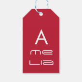 Cool Monogram Name Typografie Red Kerstmis Cadeaulabel (Voorkant)