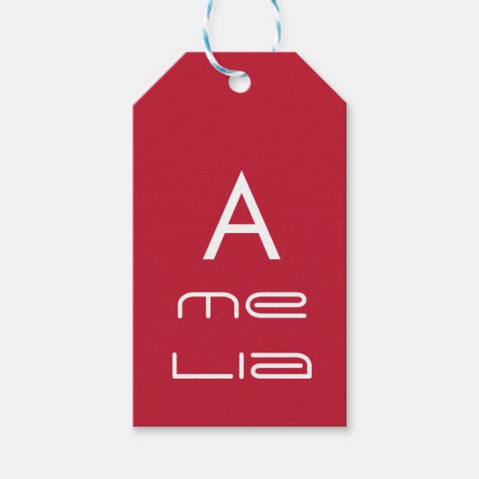Cool Monogram Name Typografie Red Kerstmis Cadeaulabel (Voorkant)