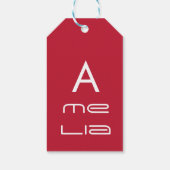 Cool Monogram Name Typografie Red Kerstmis Cadeaulabel (Achterkant)