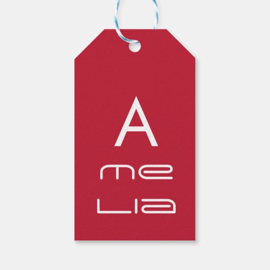 Cool Monogram Name Typografie Red Kerstmis Cadeaulabel (Achterkant)