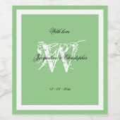 Cool Monogram Weddenschap Modern Chic Soft Mint Gr Wijn Etiket (Enkel label)