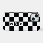 Cool Monogram Zwart Wit Geruit Patroon iPhone 15 Case (Achterkant horizontaal)