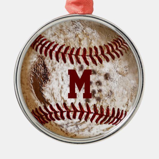 Cool Monogrammed Baseball Ornaments Metalen Ornament (Voorkant)