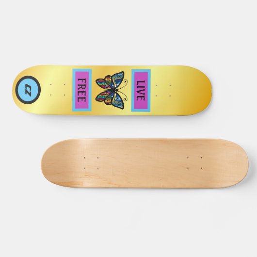 Cool Monogrammed Butterfly "Live Free" Skateboard (Horizontaal)