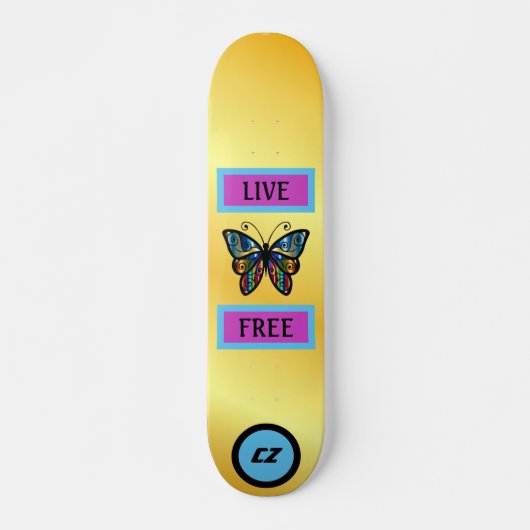 Cool Monogrammed Butterfly "Live Free" Skateboard (Voorkant)