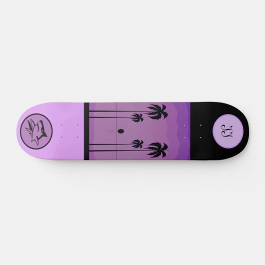 Cool Monogrammed Paars Tropisch Skateboard (Horizontaal)