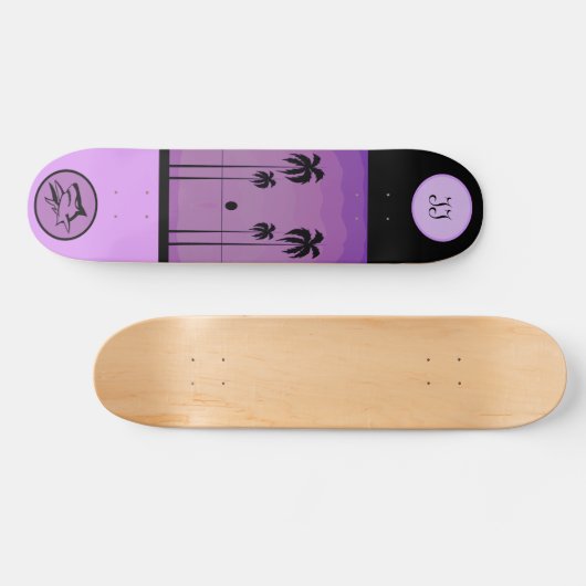 Cool Monogrammed Paars Tropisch Skateboard (Horizontaal)