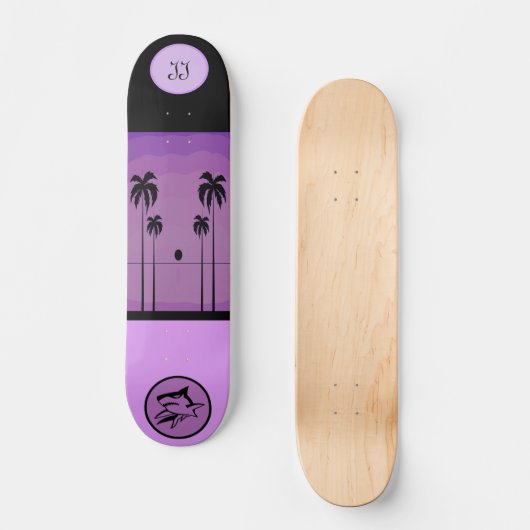 Cool Monogrammed Paars Tropisch Skateboard (Voorkant)
