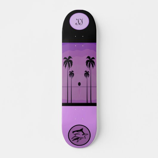 Cool Monogrammed Paars Tropisch Skateboard (Voorkant)