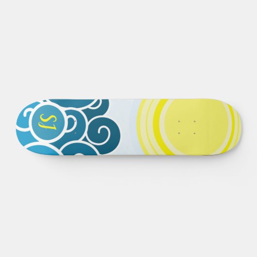Cool Monogrammed Sunshine with Waves Skateboard (Horizontaal)