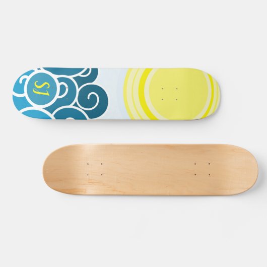Cool Monogrammed Sunshine with Waves Skateboard (Horizontaal)