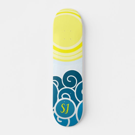 Cool Monogrammed Sunshine with Waves Skateboard (Voorkant)
