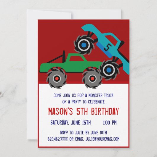 Cool Monster Trucks Birthday Party Invitations Kaart (Voorkant)